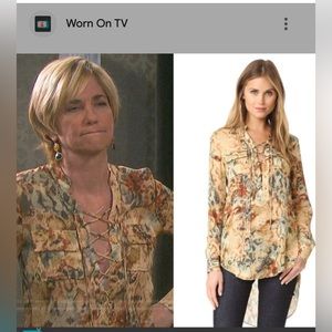 HAUTE HIPPIE Hellfire Lace Up Printed High-Low 100% Silk Blouse Size M